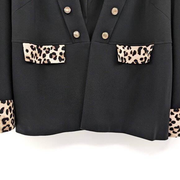 CHICOS Blazer Women's 3 (L) Black Leopard Print Trim Buttons Collar Jacket - Picture 2 of 12